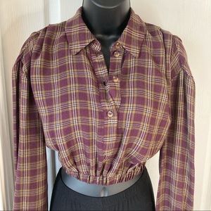 Zara Oversized Button Down Plaid Crop Top XS